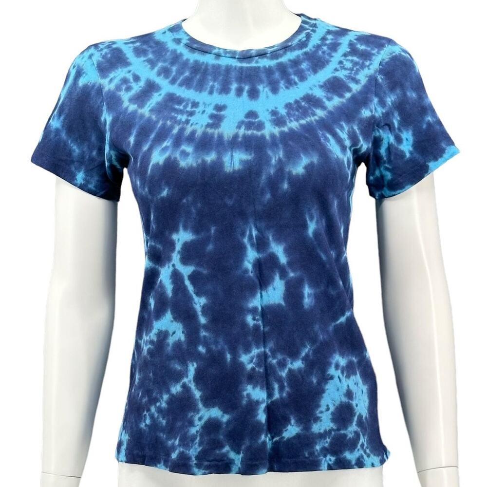Agolde Top Women‎ XS Blue Mariam Tie Dye Tee 100% Organic Cotton Summer Hippie